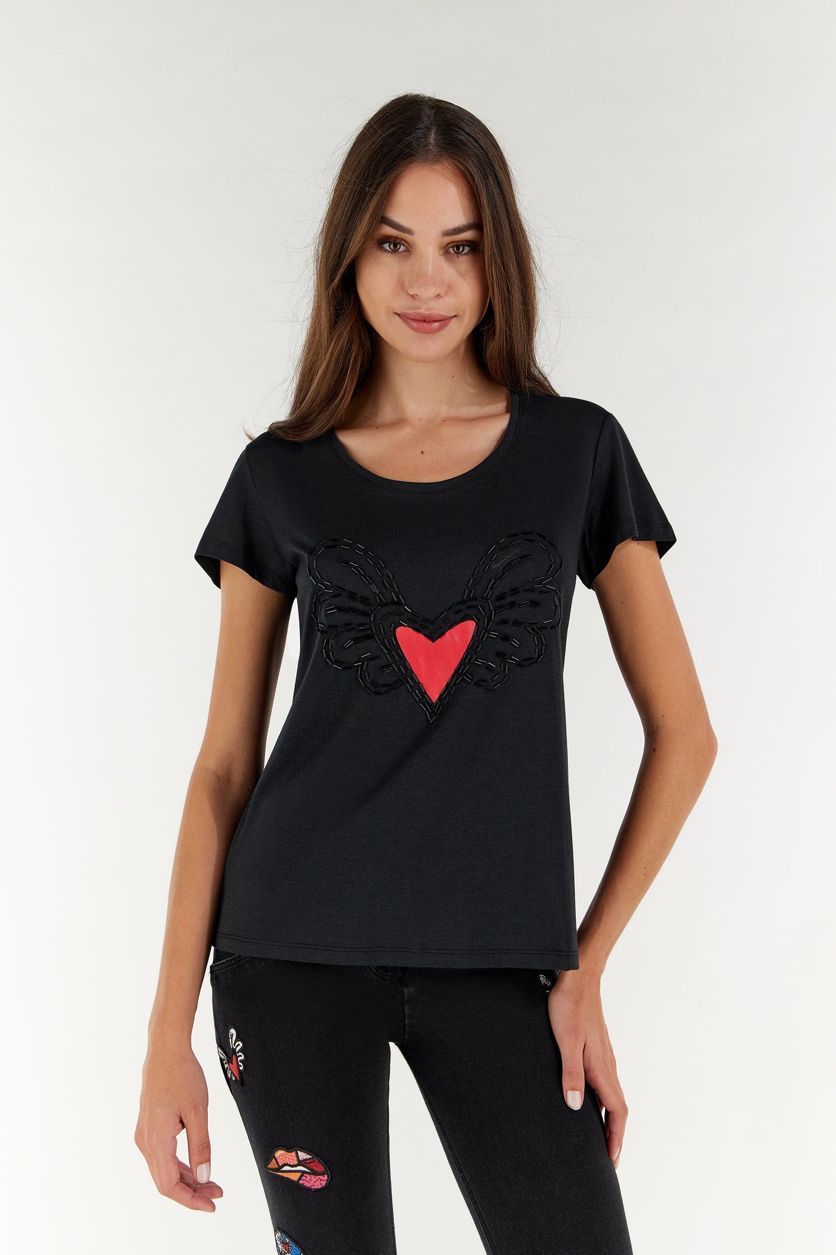 T Shirt with Winged Heart - Romero Britto Collection - Black 2