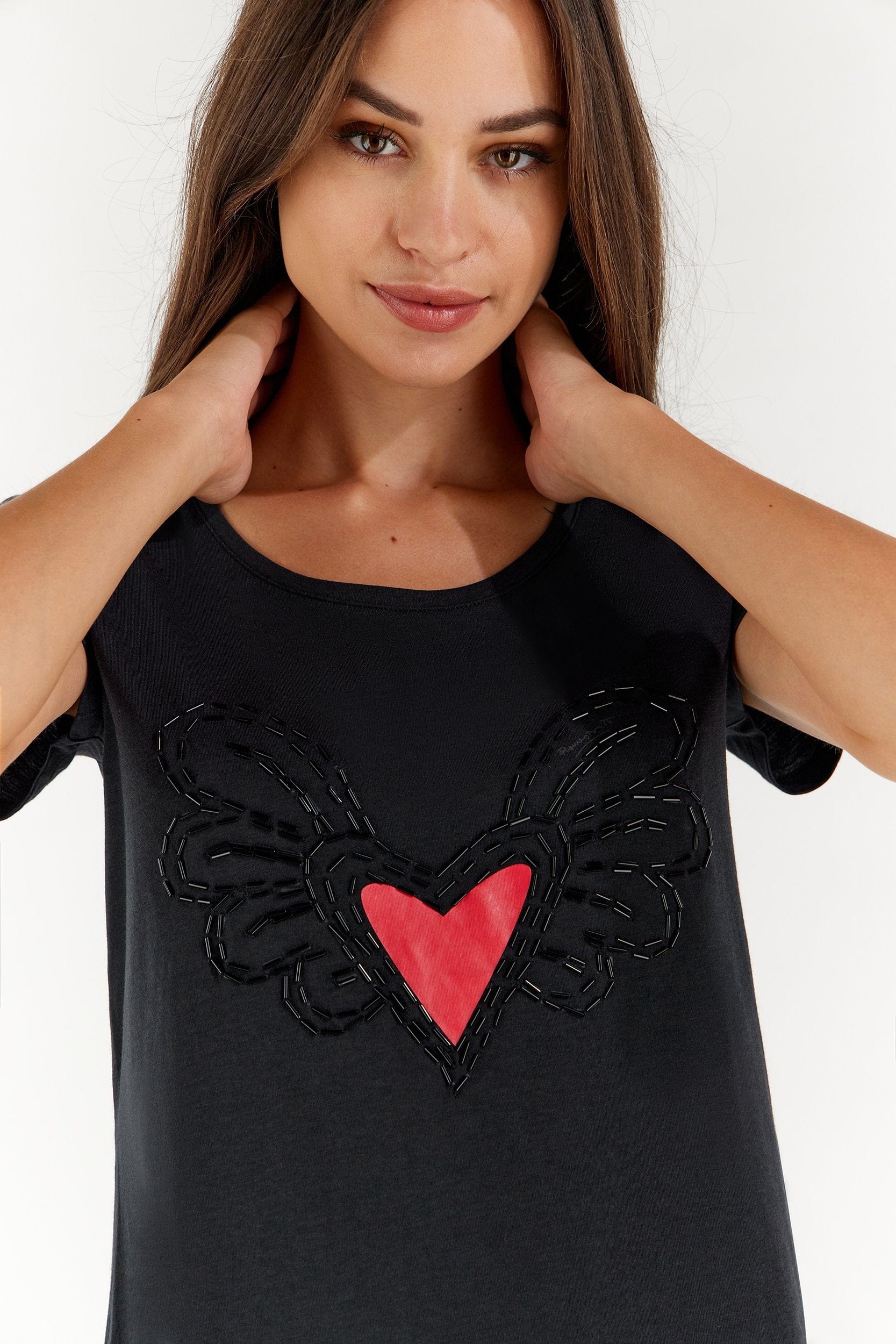 T Shirt with Winged Heart - Romero Britto Collection - Black 1