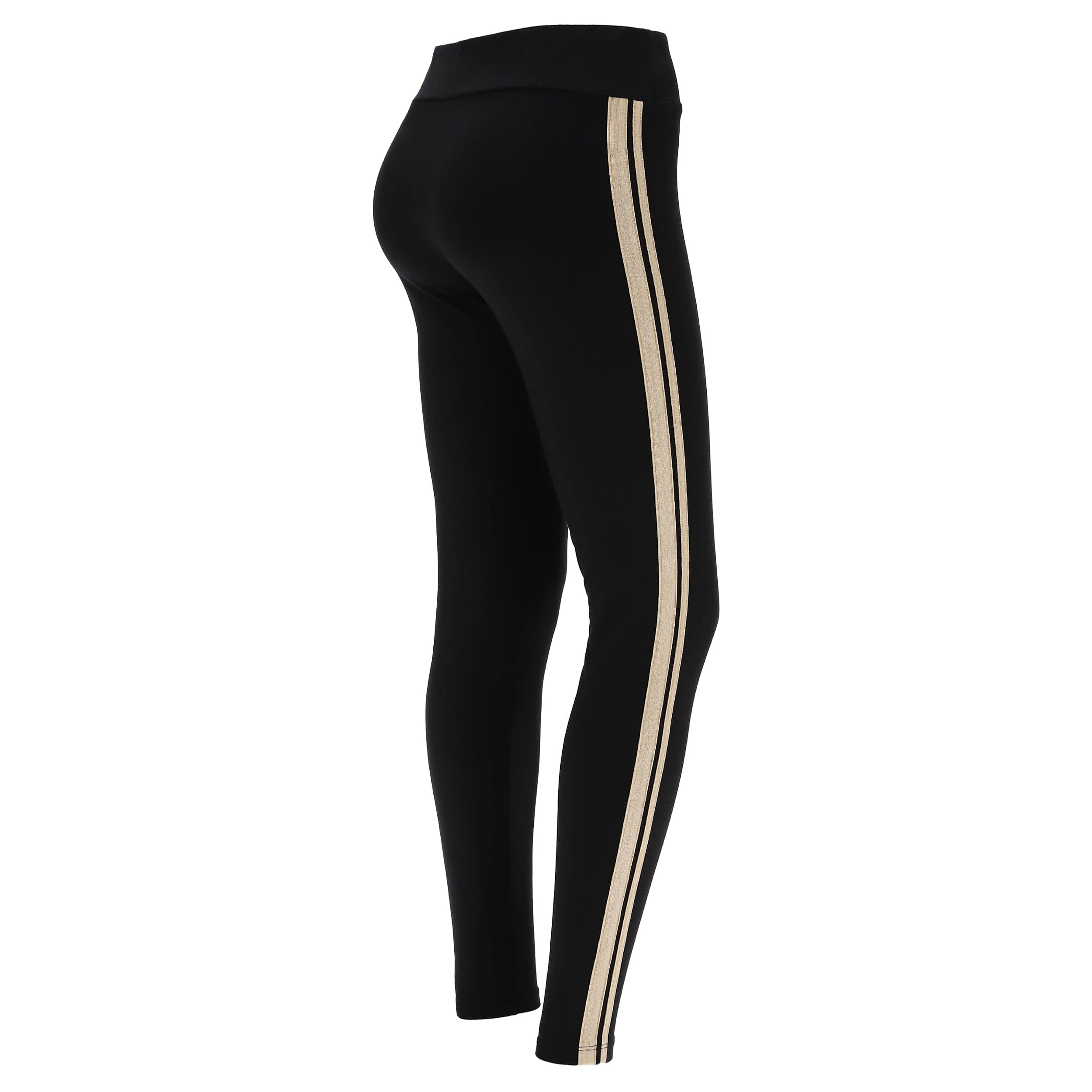 Lurex Activewear Leggings - Mid Rise - Full Length - Black + Gold Stripe 1