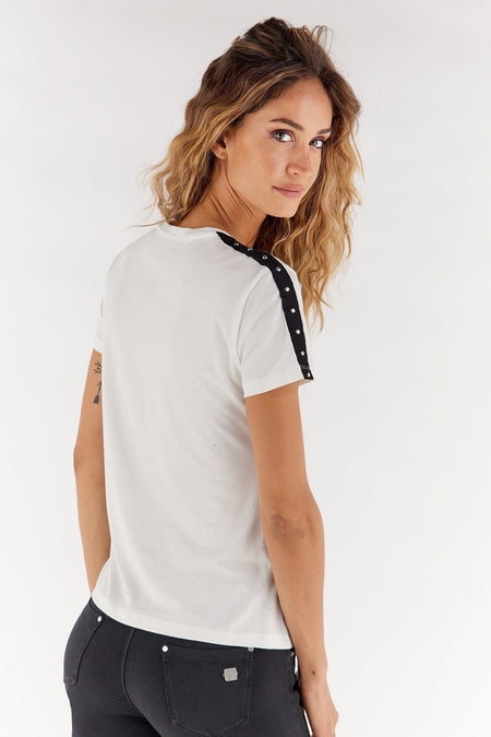T Shirt with Shoulder Studs - White 3