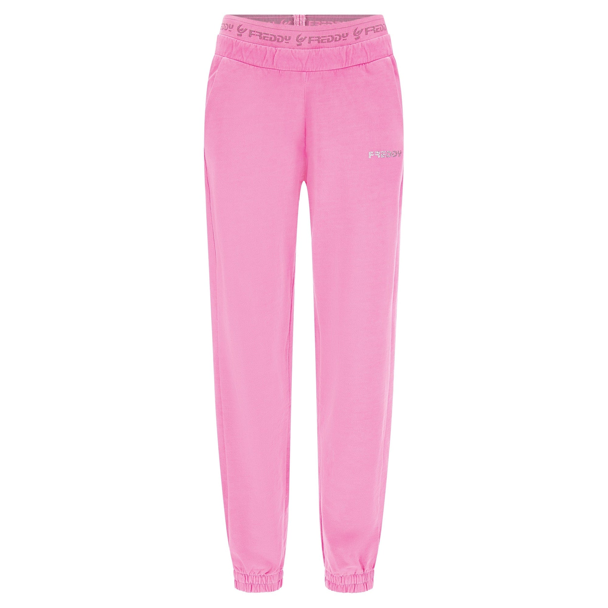 Joggers with printed elastic and glitter logo, in lightly fluorescent fleece - Fluo Fuchsia Pigment Dyed 1