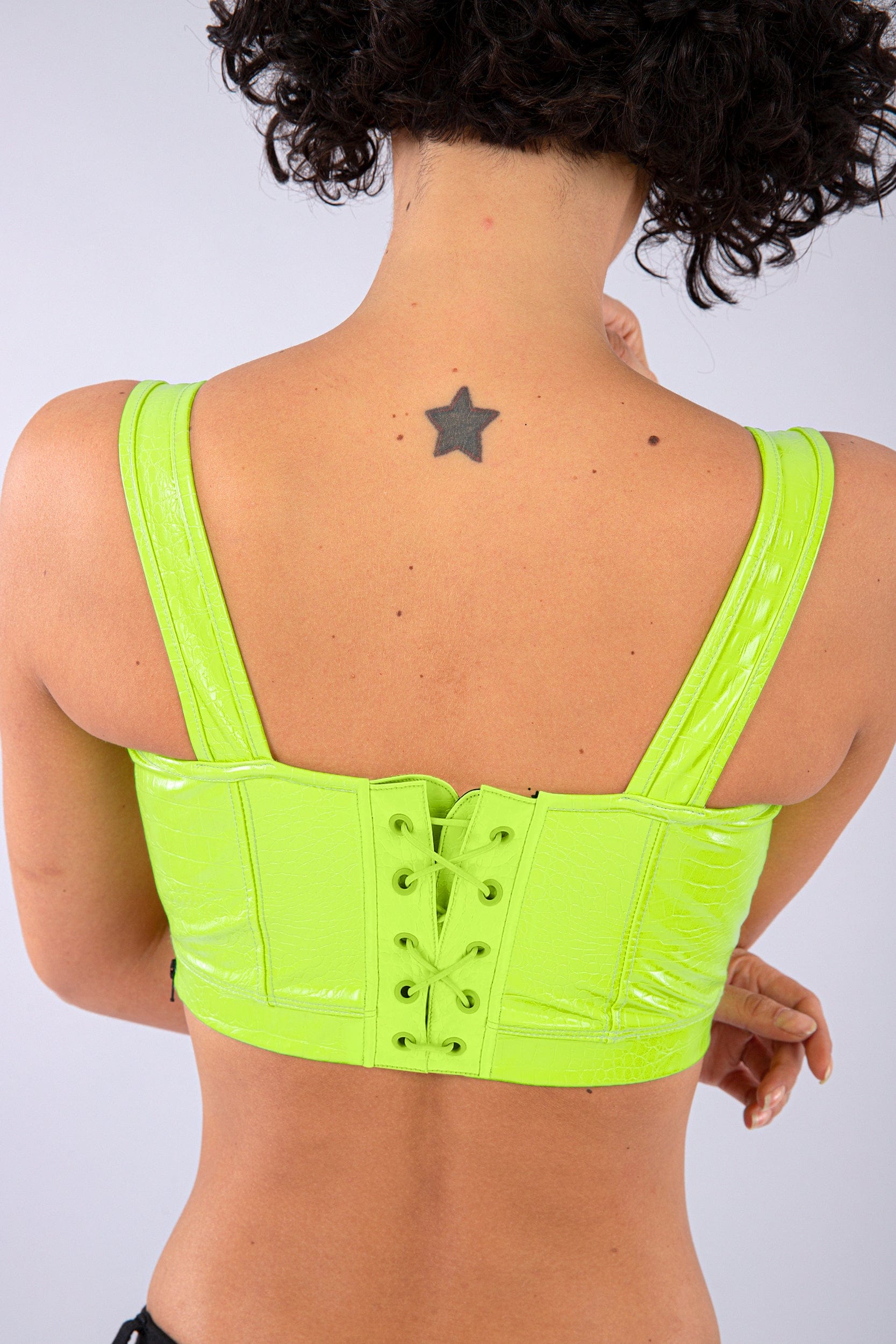 Faux leather Crocodile Bustier - Lime Green 3