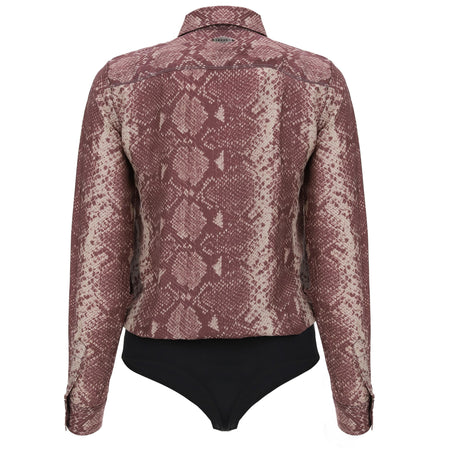Bodysuit with Collared Shirt - Red Snake Print 5