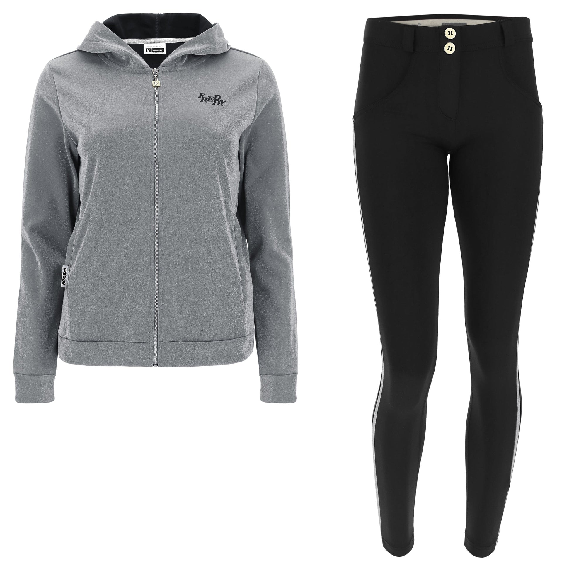 WR.UP® Tracksuit with Lurex Sweatshirt - Mid waist - Ankle Length - Lurex Silver + Black 1