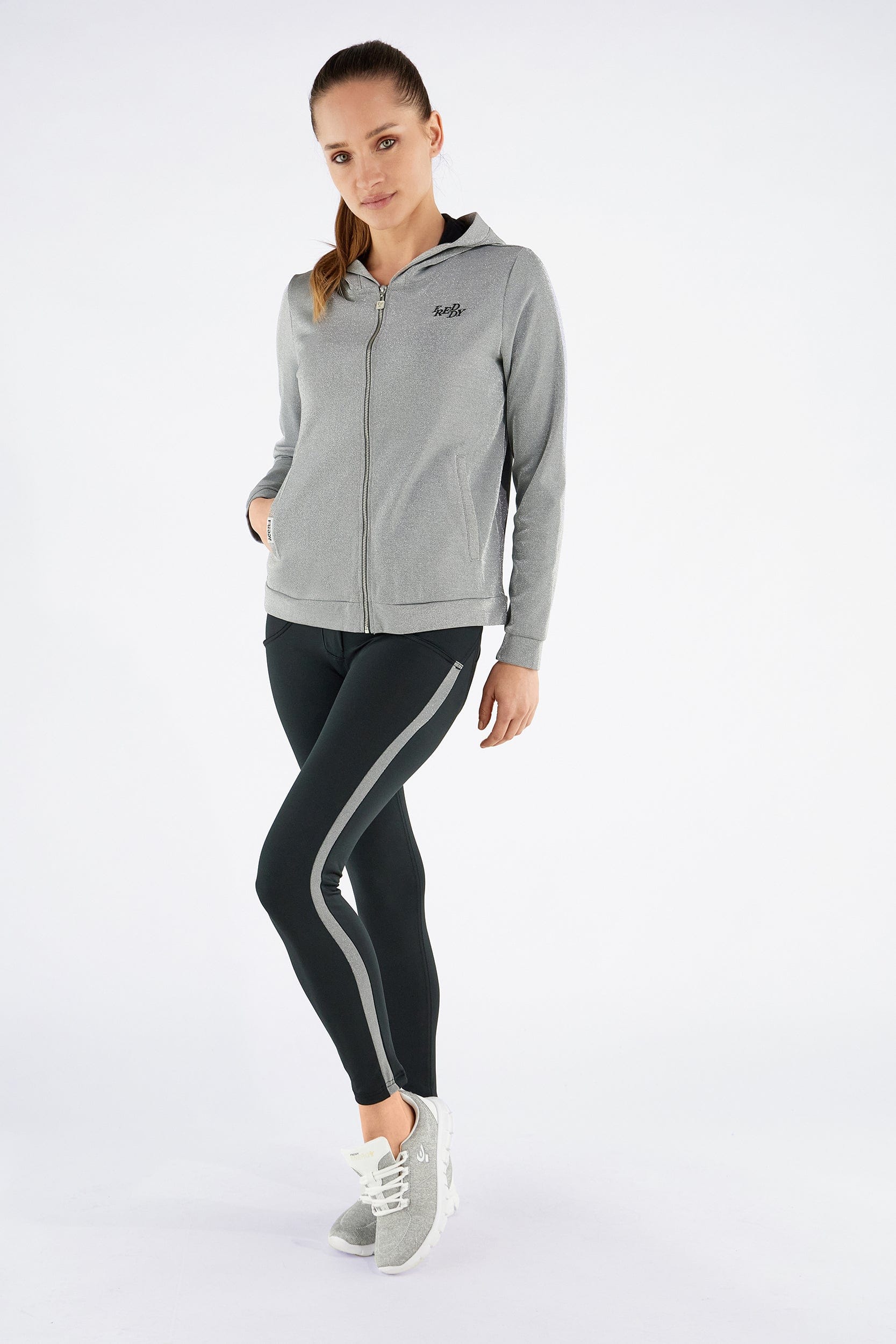 WR.UP® Tracksuit with Lurex Sweatshirt - Mid waist - Ankle Length - Lurex Silver + Black 2