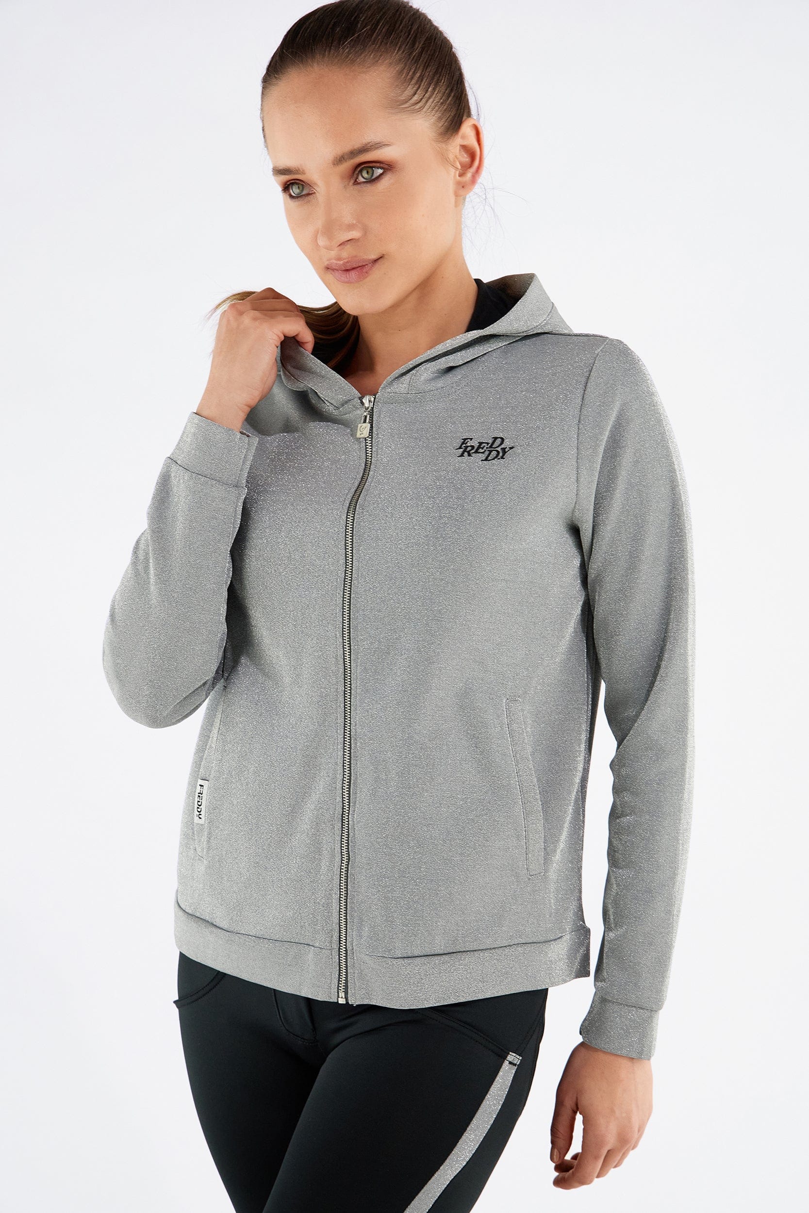 WR.UP® Tracksuit with Lurex Sweatshirt - Mid waist - Ankle Length - Lurex Silver + Black 3
