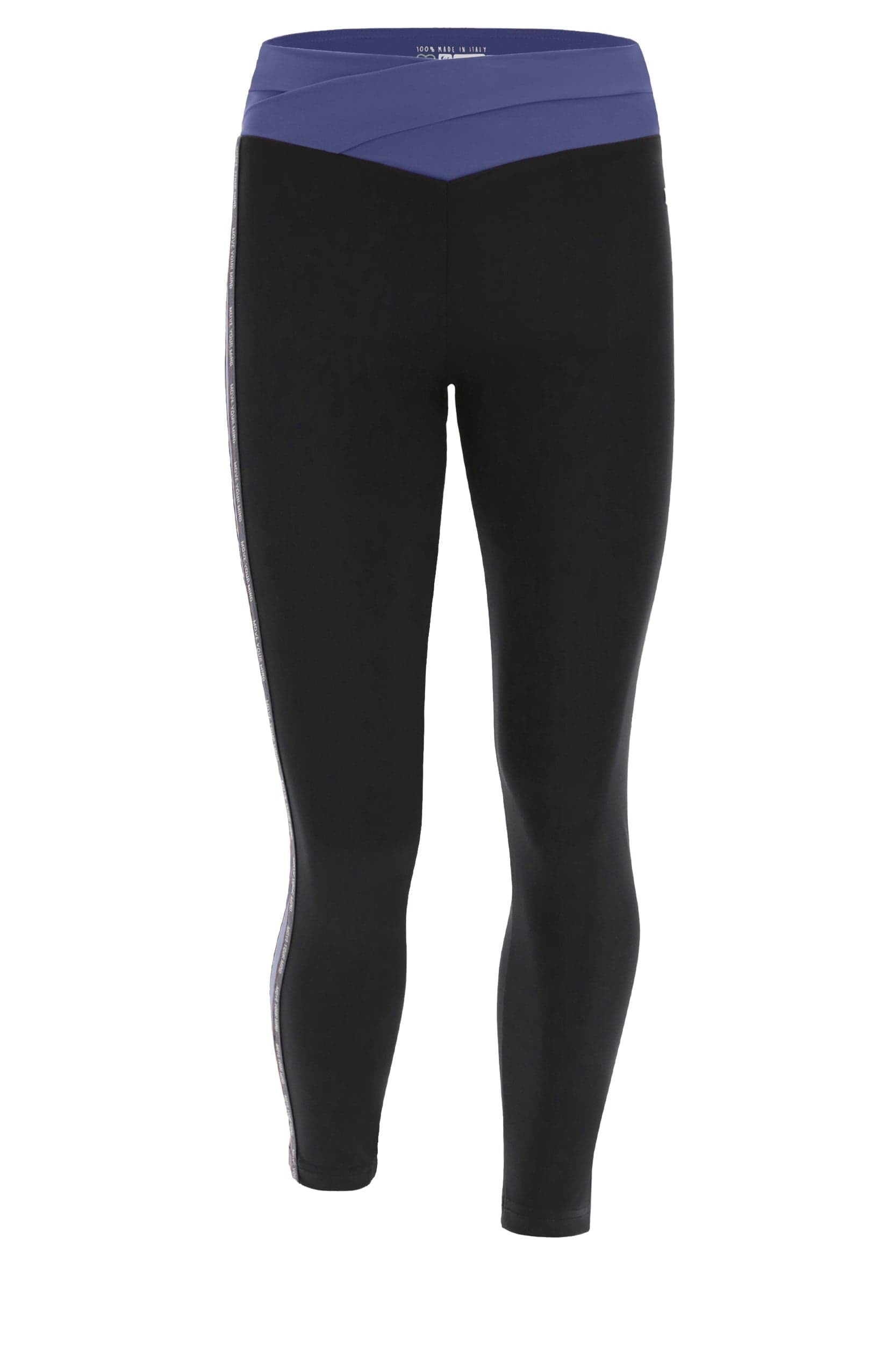 Activewear Leggings with an Overlap Waistband - High Waisted - 7/8 Length - Black + Blue Stripe 5