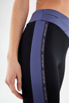 Activewear Leggings with an Overlap Waistband - High Waisted - 7/8 Length - Black + Blue Stripe 3