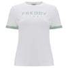 T Shirt with Striped Trim - White + Green 1