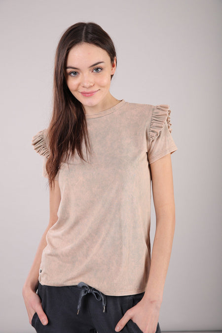 T shirt with ruffled insert - Beige Marble 2