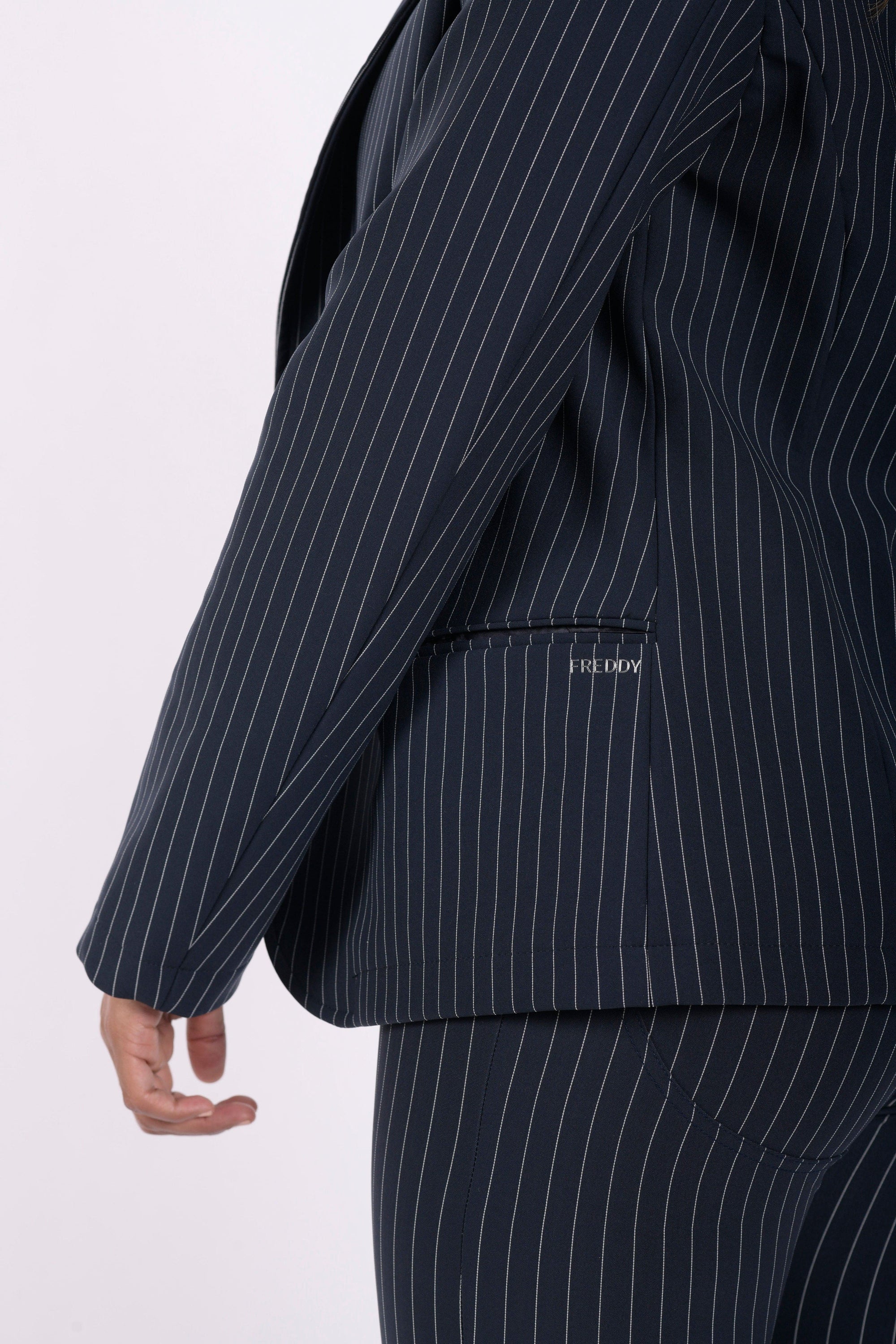 Made In Italy Pinstripe Suit Blazer - Navy Blue + White 8