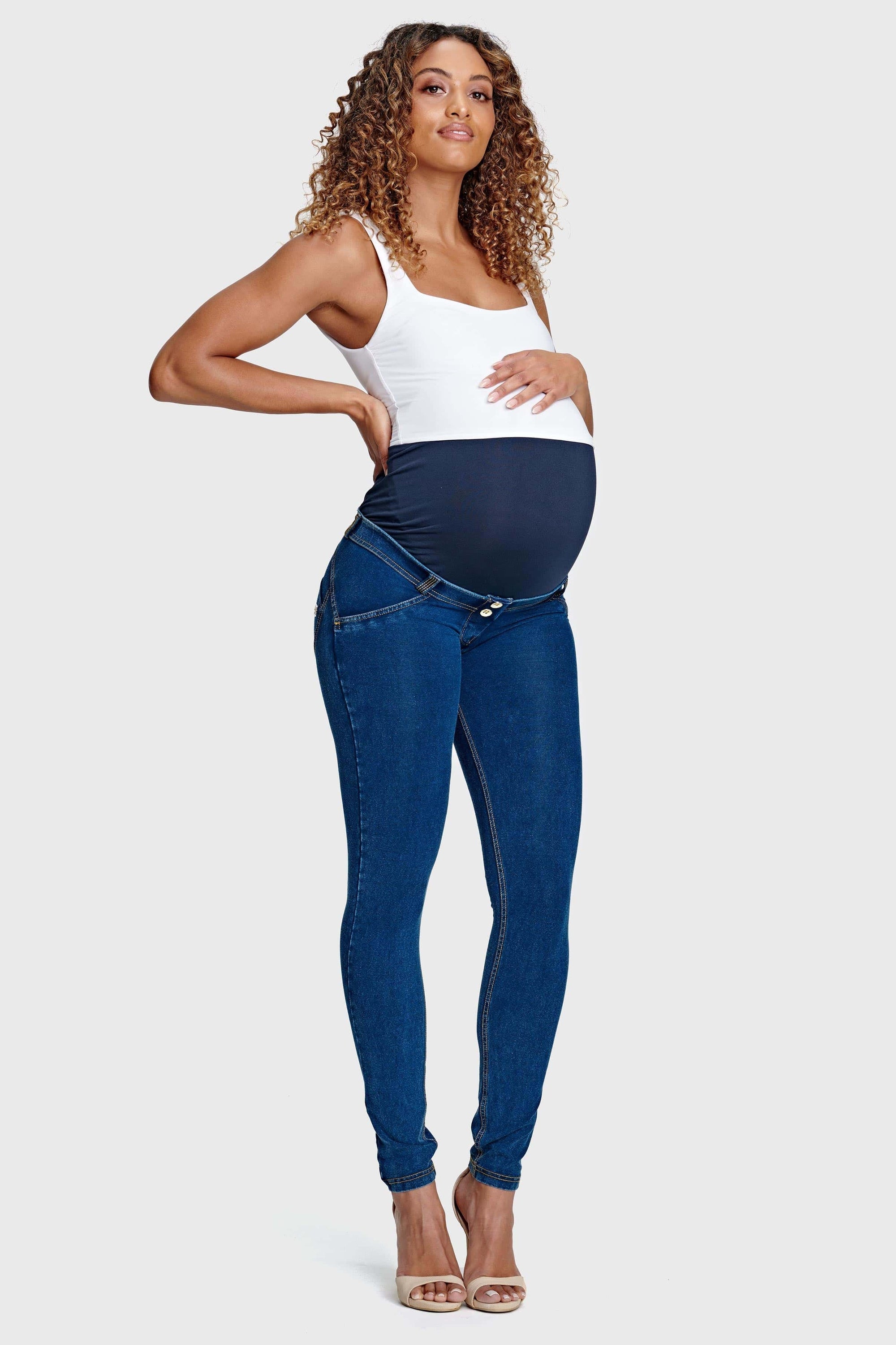 WR.UP® Maternity Denim - Full Length - Dark Blue + Yellow Stitching 7