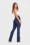 WR.UP® Denim with Front Pockets - Super High Waisted - Flare - Dark Blue + Yellow Stitching 3