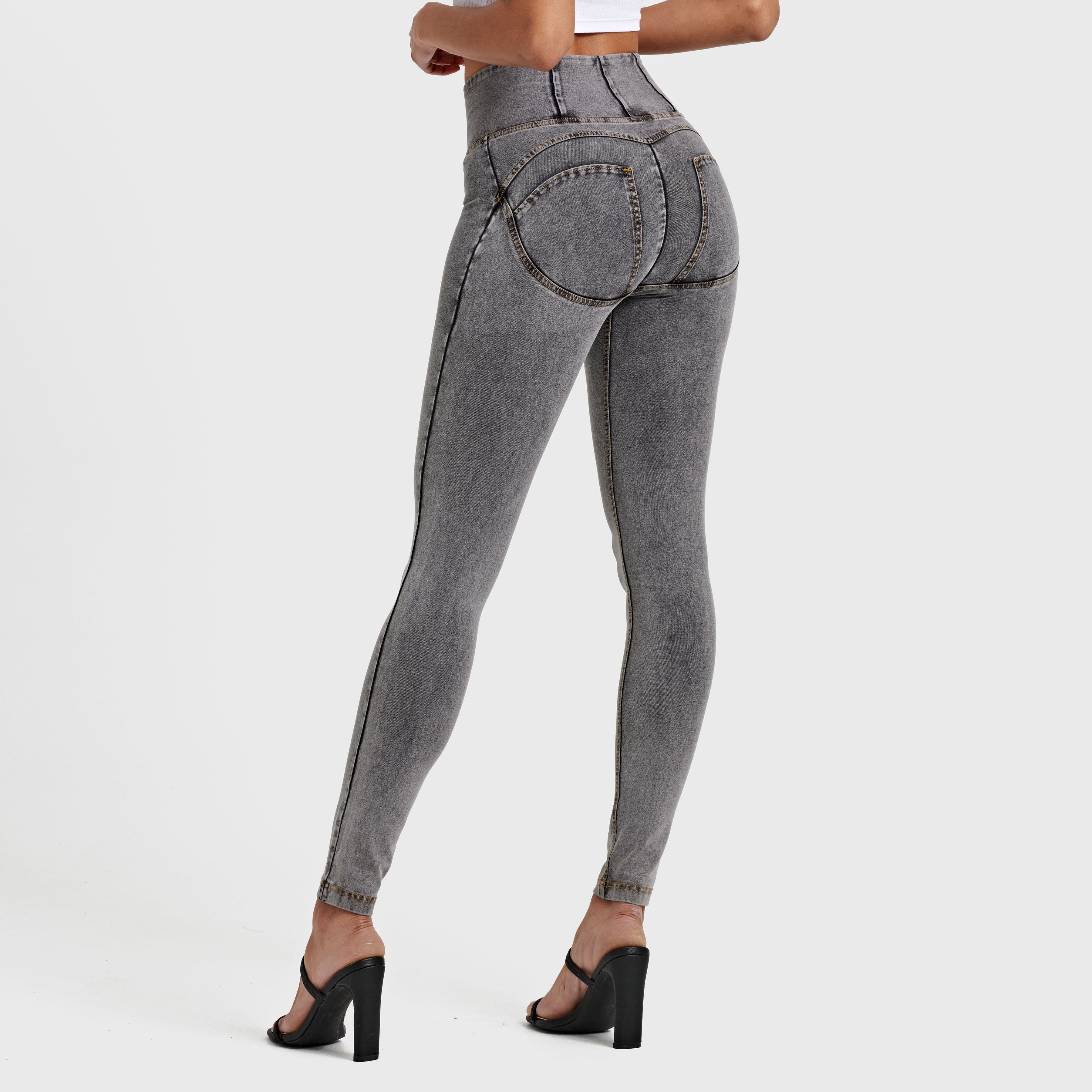 WR.UP® Denim - High Waisted - Full Length - Grey + Yellow Stitching 3