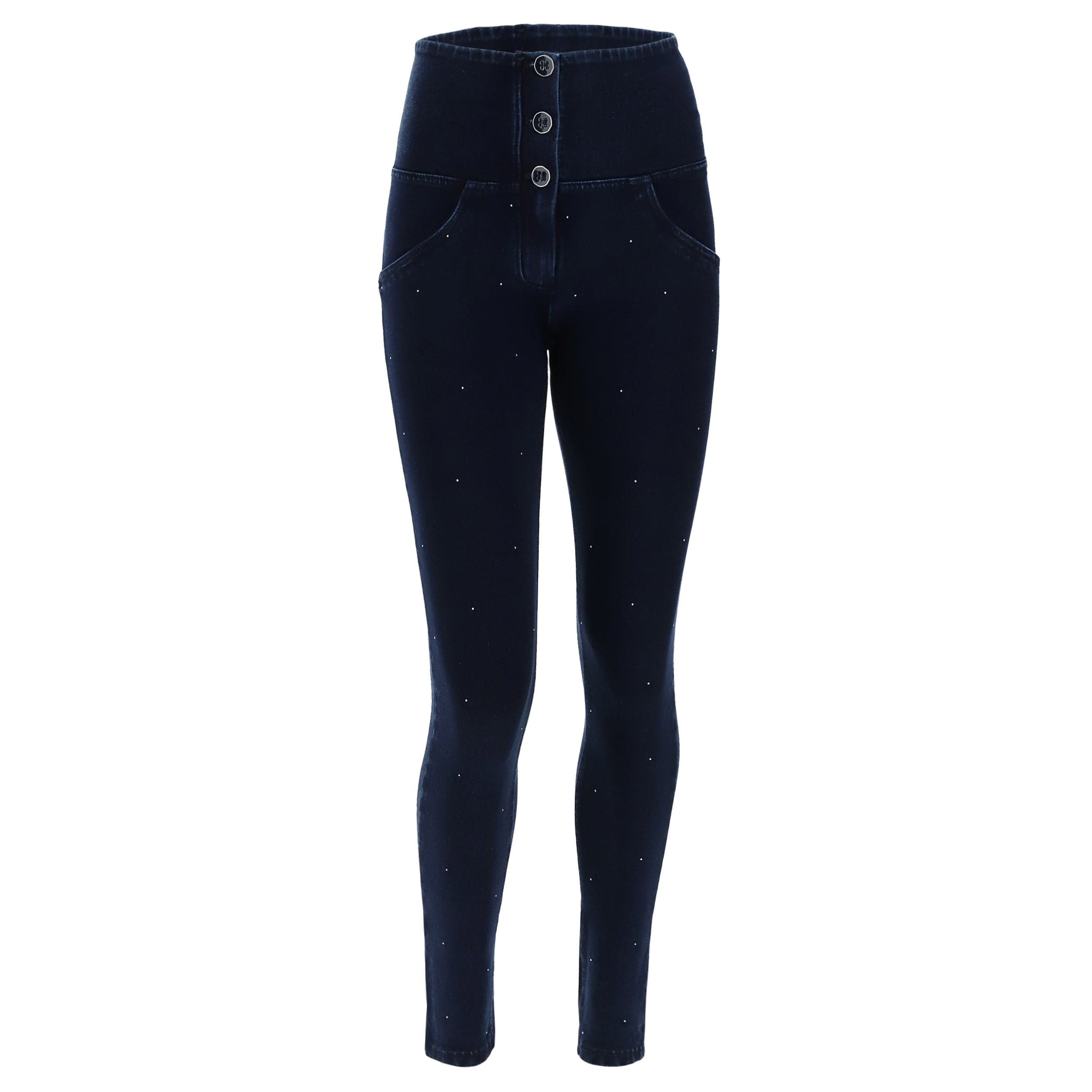 WR.UP® Denim with Micro Studs - 3 Button High Waisted - Full Length - Indigo Blue + Blue Stitching 1