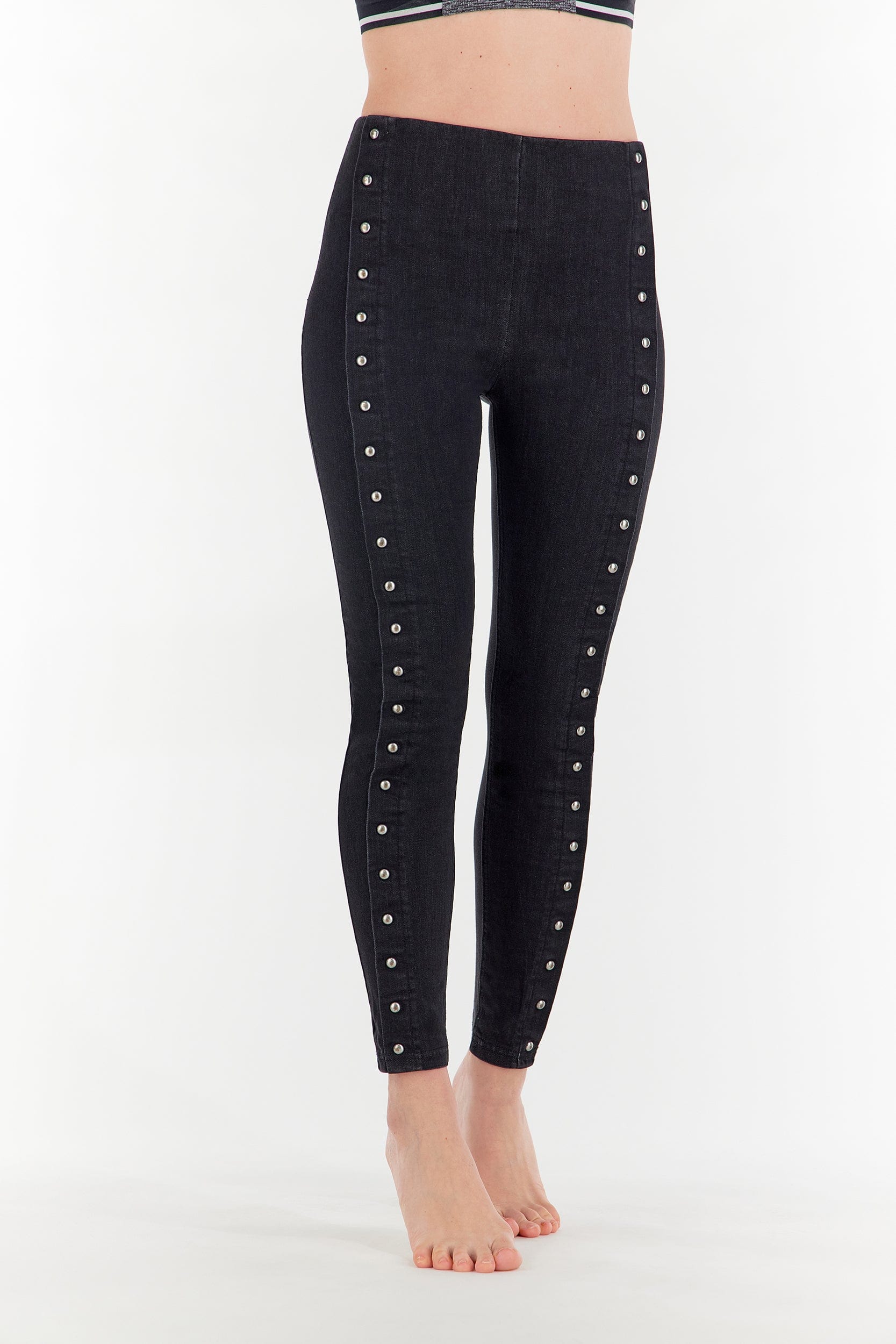 WR.UP® Denim with Studs - High Waisted - Full Length - Black + Black Stitching 3