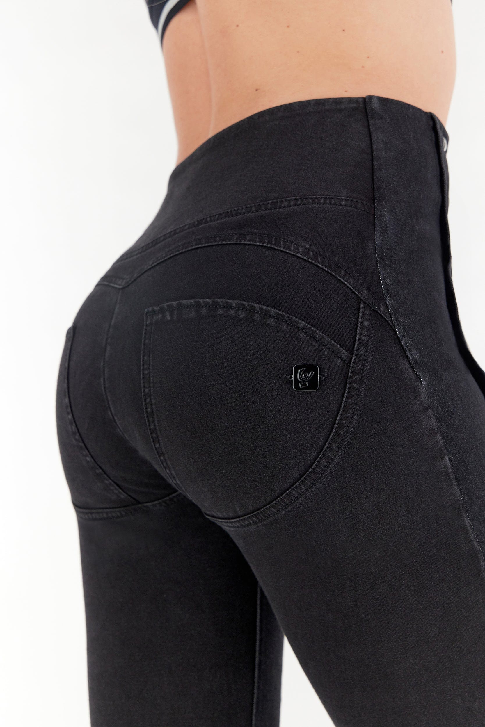 WR.UP® Denim with Studs - High Waisted - Full Length - Black + Black Stitching 5