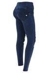 WR.UP® Ripped Denim with Winged Heart - 3 Button Mid waist - Full Length - Dark Blue + Blue Stitching 1