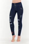 WR.UP® Ripped Denim with Winged Heart - 3 Button Mid waist - Full Length - Dark Blue + Blue Stitching 2