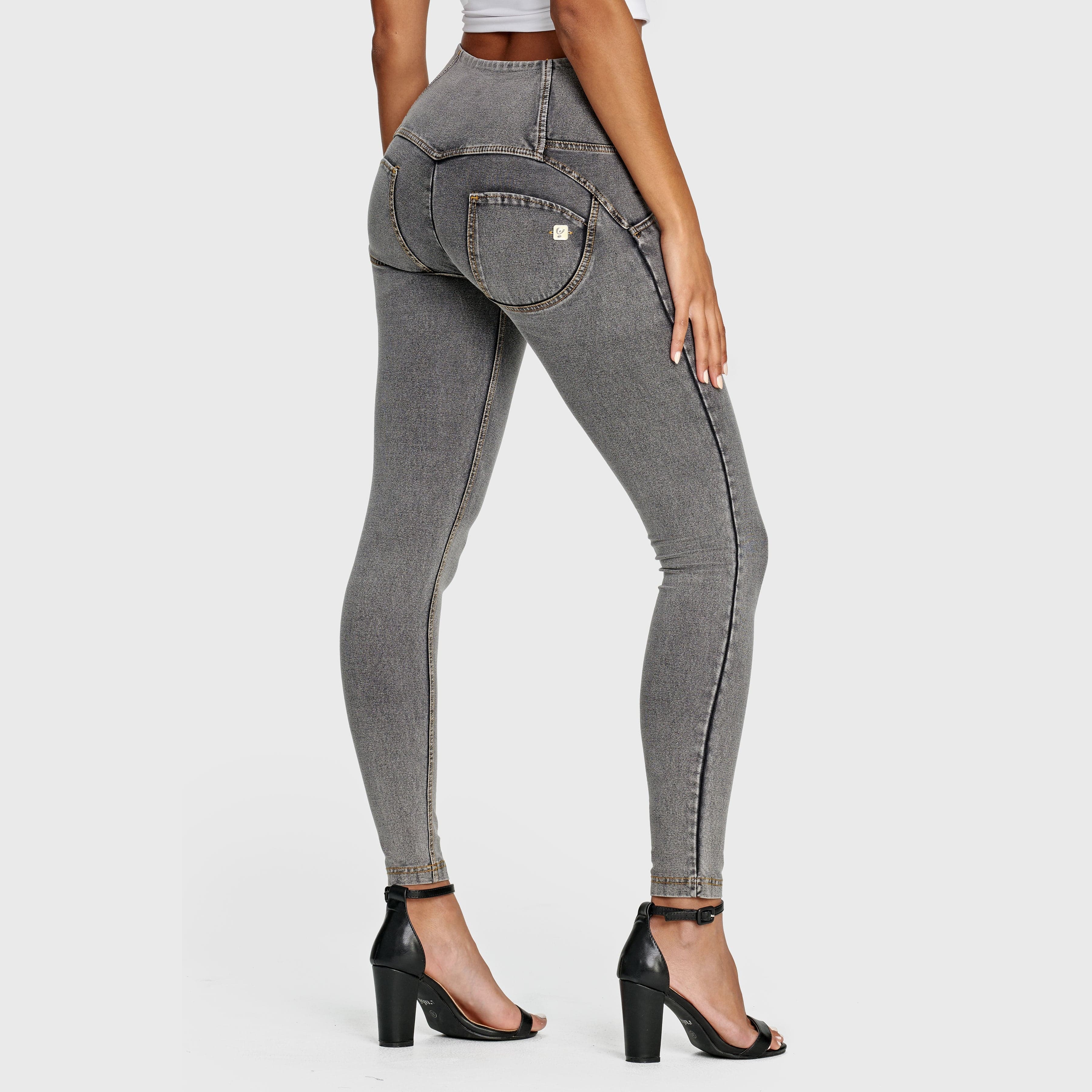 WR.UP® Denim - 3 Button High Waisted - Full Length - Grey + Yellow Stitching 3