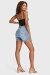 WR.UP® SNUG Jeans - High Waisted - Shorts - Light Blue + Yellow Stitching 7