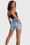 WR.UP® SNUG Jeans - High Waisted - Shorts - Light Blue + Yellow Stitching 8