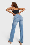 WR.UP® Snug Jeans - High Waisted - Flare - Light Blue + Yellow Stitching 4