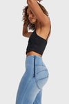 WR.UP® Snug Jeans - High Waisted - Flare - Light Blue + Yellow Stitching 5