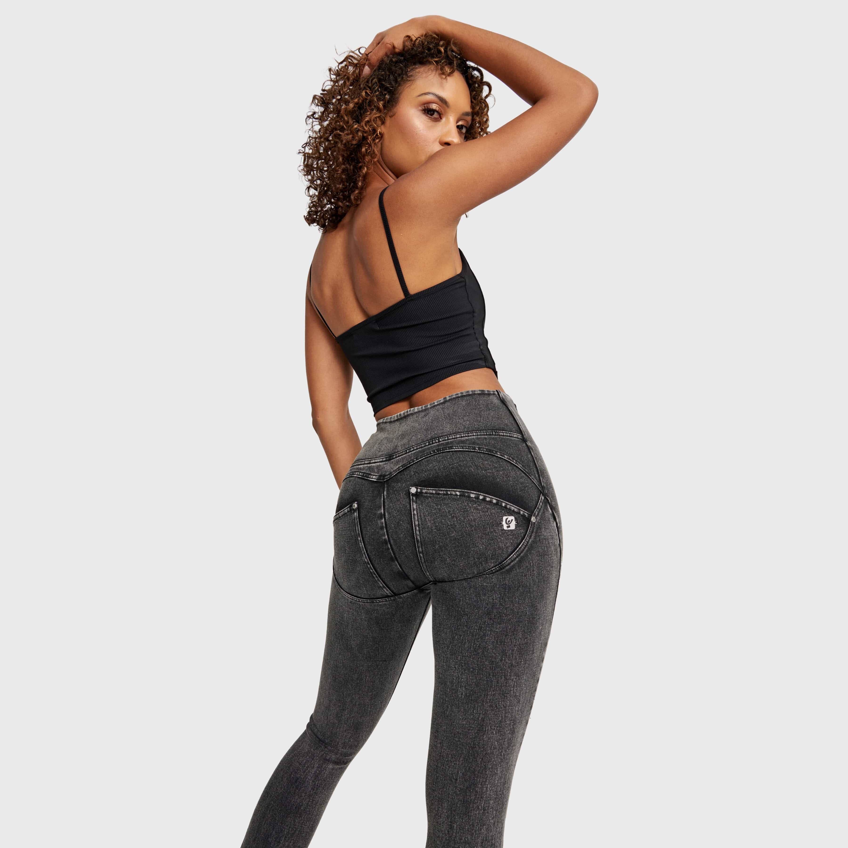 WR.UP® Snug Jeans - High Waisted - Full Length - Washed Black + Black Stitching 3