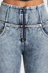 WR.UP® Snug Ripped Jeans - High Waisted - Full Length - Blue Stonewash + Yellow Stitching 11