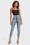 WR.UP® Snug Ripped Jeans - High Waisted - Full Length - Blue Stonewash + Yellow Stitching 6