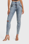 WR.UP® Snug Ripped Jeans - High Waisted - Full Length - Blue Stonewash + Yellow Stitching 4