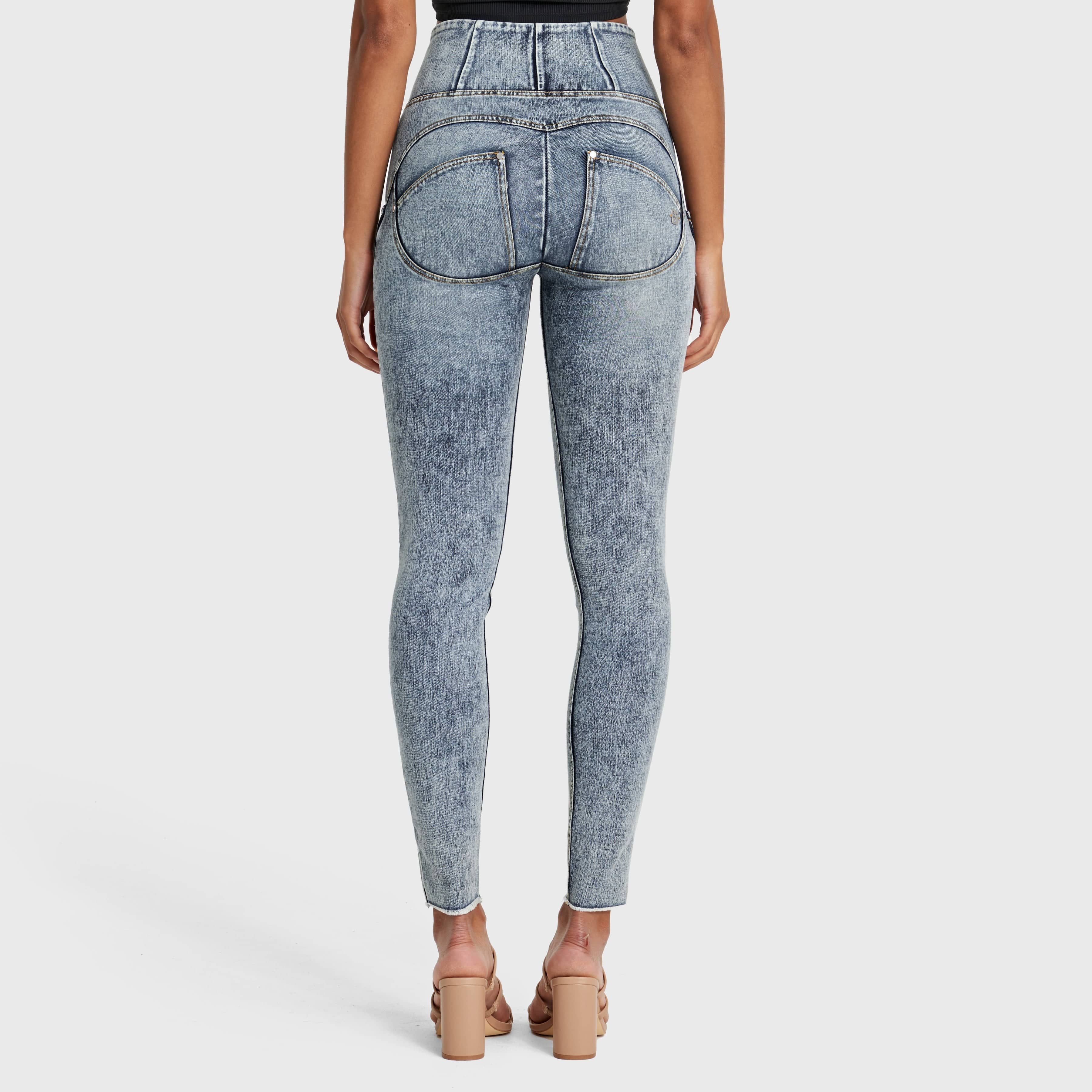 WR.UP® Snug Ripped Jeans - High Waisted - Full Length - Blue Stonewash + Yellow Stitching 3