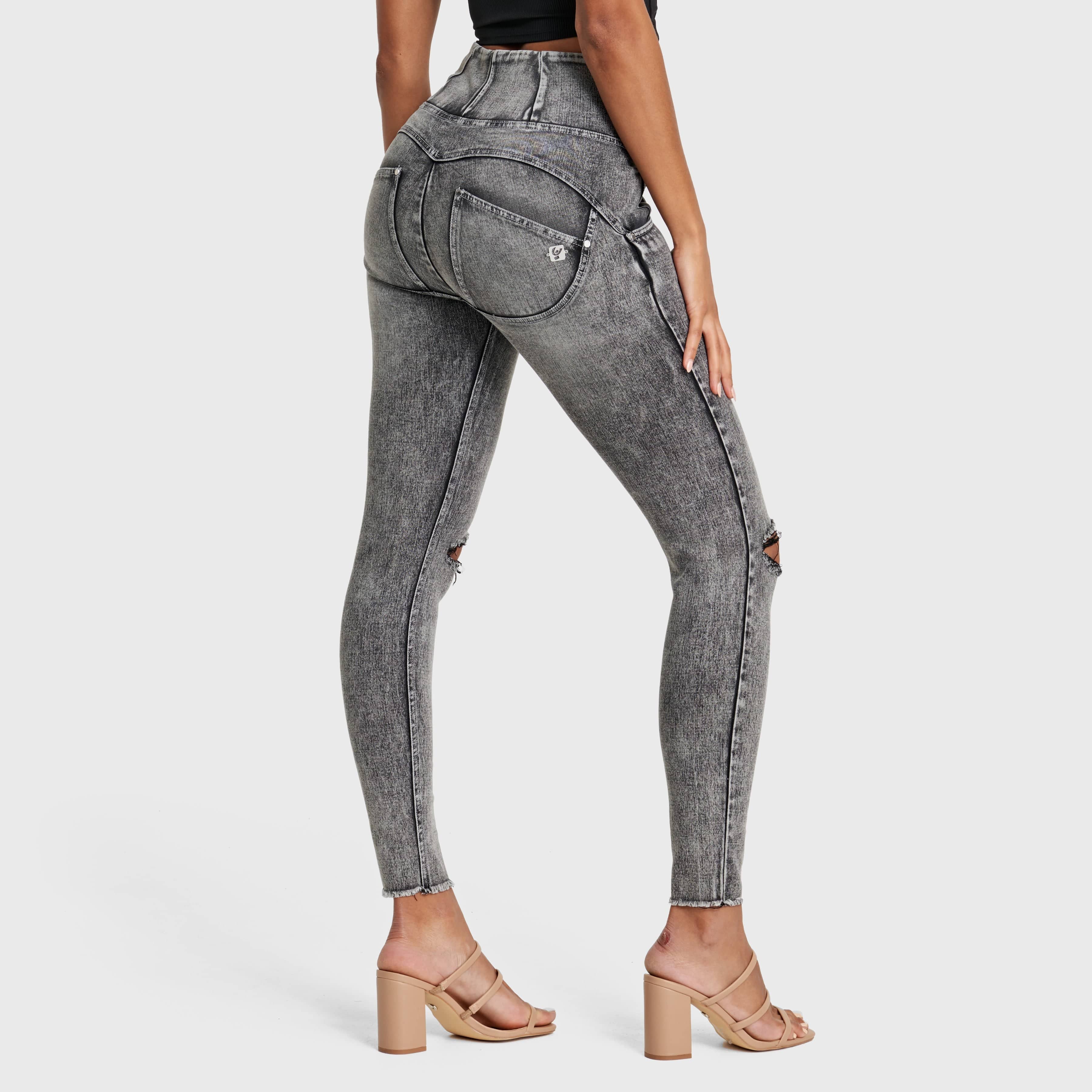 WR.UP® Snug Ripped Jeans - High Waisted - Full Length - Grey Stonewash + Grey Stitching 2