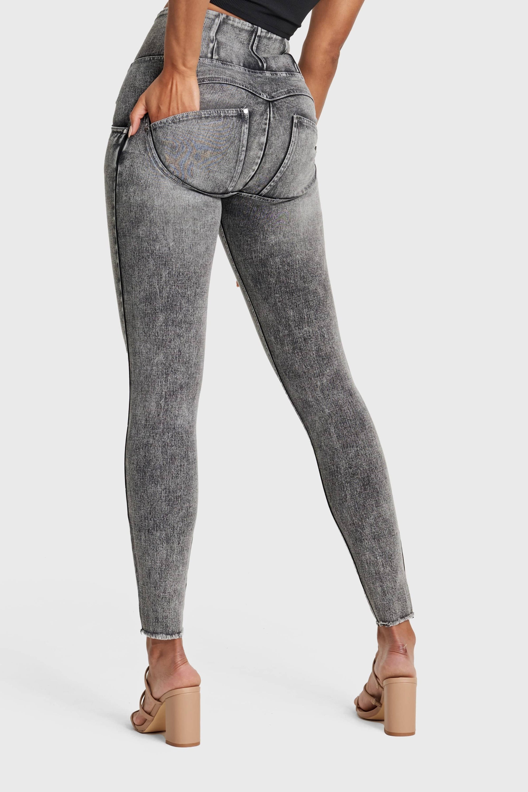 WR.UP® Snug Ripped Jeans - High Waisted - Full Length - Grey Stonewash + Grey Stitching 6