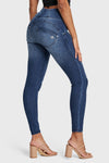 WR.UP® Snug Distressed Jeans - High Waisted - Full Length - Dark Blue + Blue Stitching 2