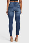 WR.UP® Snug Distressed Jeans - High Waisted - Full Length - Dark Blue + Blue Stitching 3