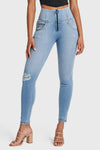 WR.UP® SNUG Distressed Jeans - High Waisted - Full Length - Light Blue + Yellow Stitching 5