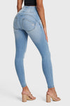 WR.UP® SNUG Distressed Jeans - High Waisted - Full Length - Light Blue + Yellow Stitching 2