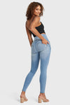 WR.UP® SNUG Distressed Jeans - High Waisted - Full Length - Light Blue + Yellow Stitching 3