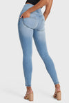 WR.UP® SNUG Distressed Jeans - High Waisted - Full Length - Light Blue + Yellow Stitching 4
