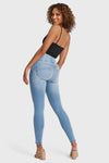 WR.UP® SNUG Distressed Jeans - High Waisted - Full Length - Light Blue + Yellow Stitching 6