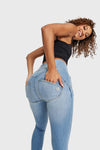 WR.UP® SNUG Distressed Jeans - High Waisted - Full Length - Light Blue + Yellow Stitching 8