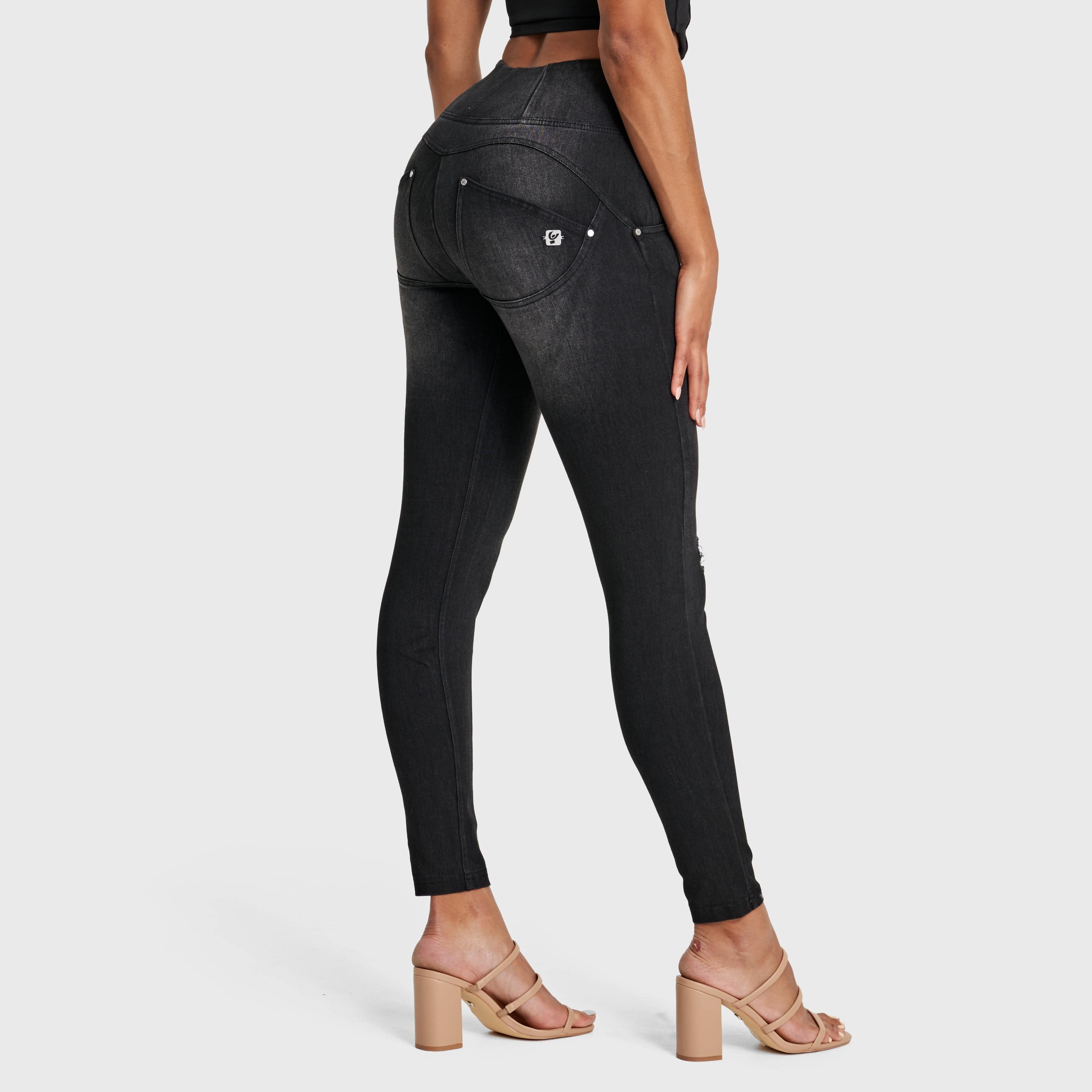 WR.UP® Snug Distressed Jeans - High Waisted - Full Length - Black + Black Stitching 2