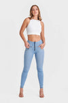 WR.UP® Snug Jeans - High Waisted - Full Length - Light Blue + Yellow Stitching 6