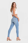 WR.UP® Snug Jeans - High Waisted - Full Length - Light Blue + Yellow Stitching 5