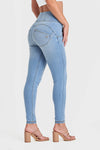 WR.UP® Snug Jeans - High Waisted - Full Length - Light Blue + Yellow Stitching 2