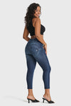 WR.UP® SNUG Distressed Jeans - High Waisted - 7/8 Length - Dark Blue + Blue Stitching 3