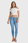 WR.UP® Snug Jeans - High Waisted - 7/8 Length - Light Blue + Yellow Stitching 4