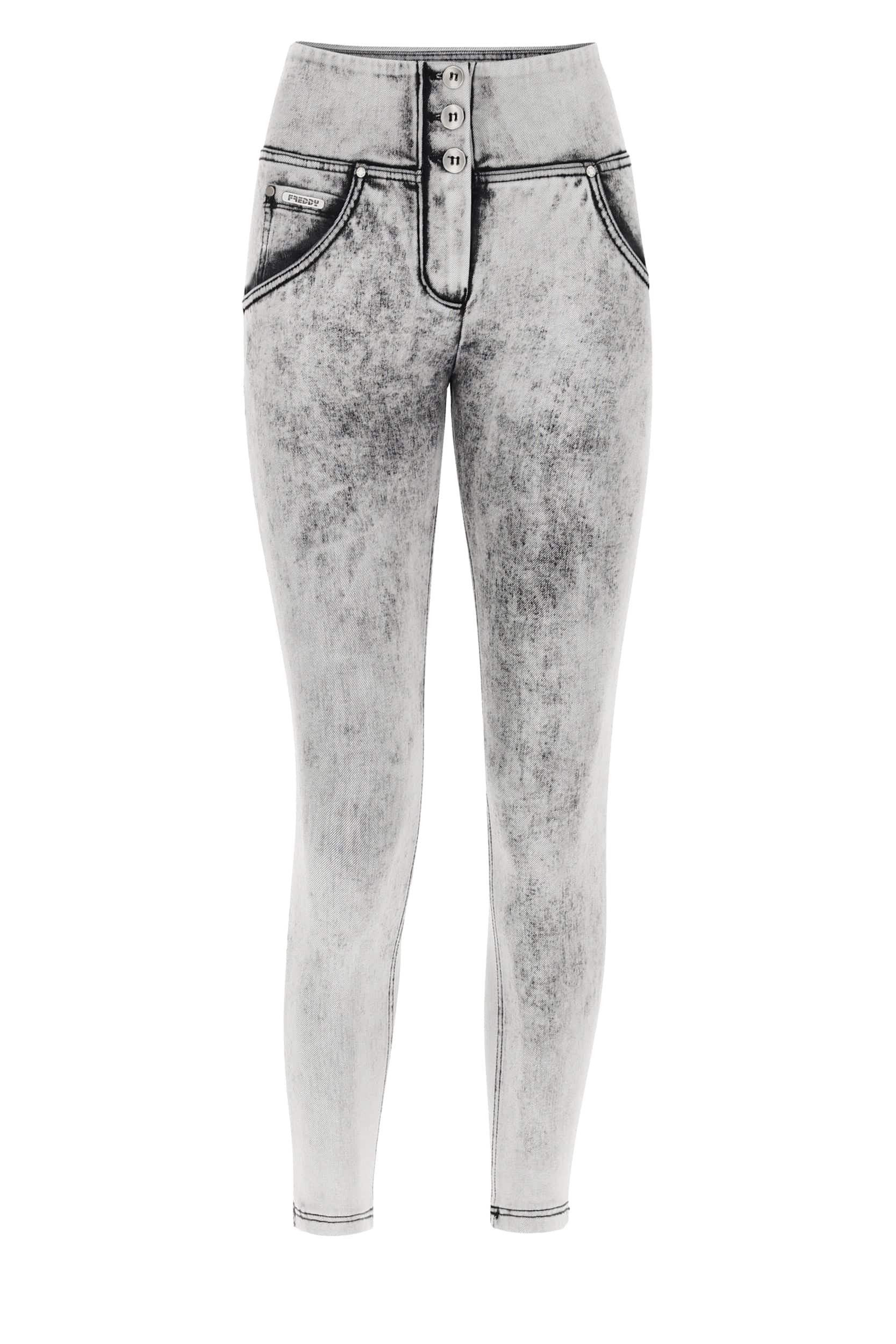 WR.UP® Snug Jeans - High Waisted - 7/8 Length - Acid Wash Grey + Black Stitching 2